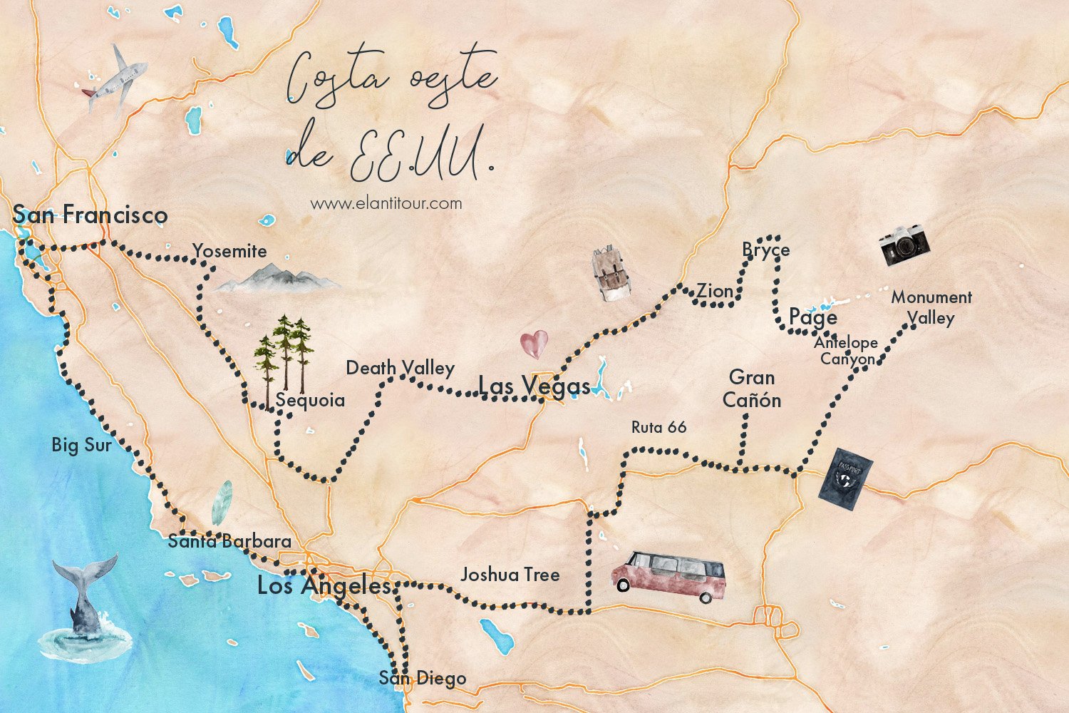 Mapa Costa oeste de EEUU